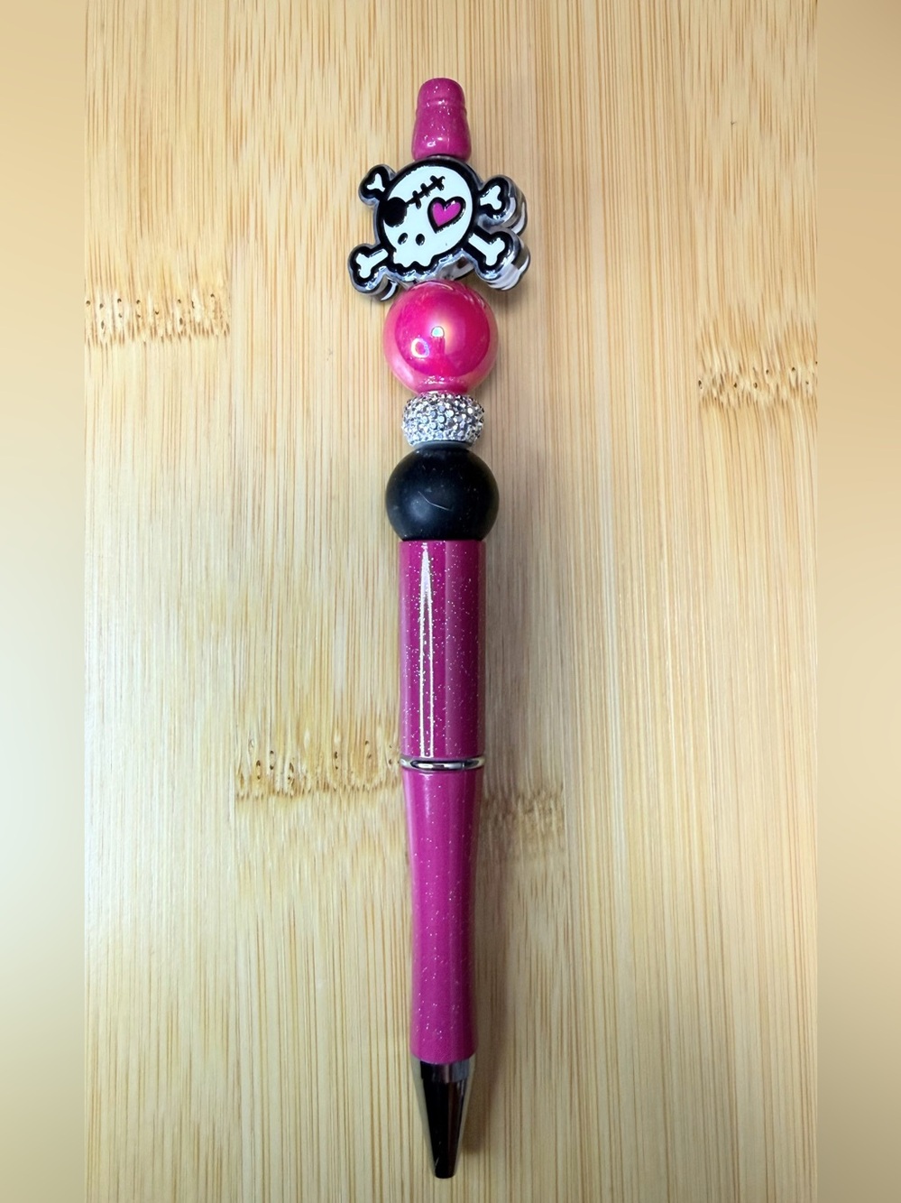 New Beaded Pink Skull Bead Pen